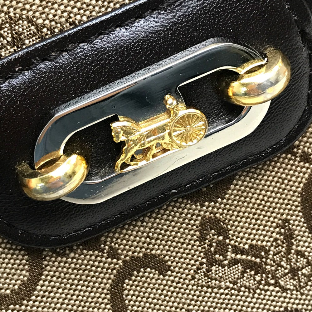CELINE 馬車金具 ロゴ ヴィンテージ カバン オールド ショルダーバッグ キャンバス/レザー レディース ベージュ×ダークブラウン