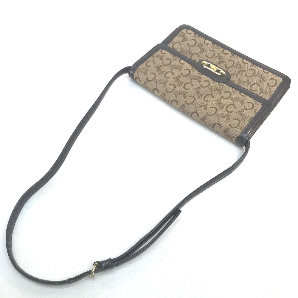 CELINE 馬車金具 ロゴ ヴィンテージ カバン オールド ショルダーバッグ キャンバス/レザー レディース ベージュ×ダークブラウン