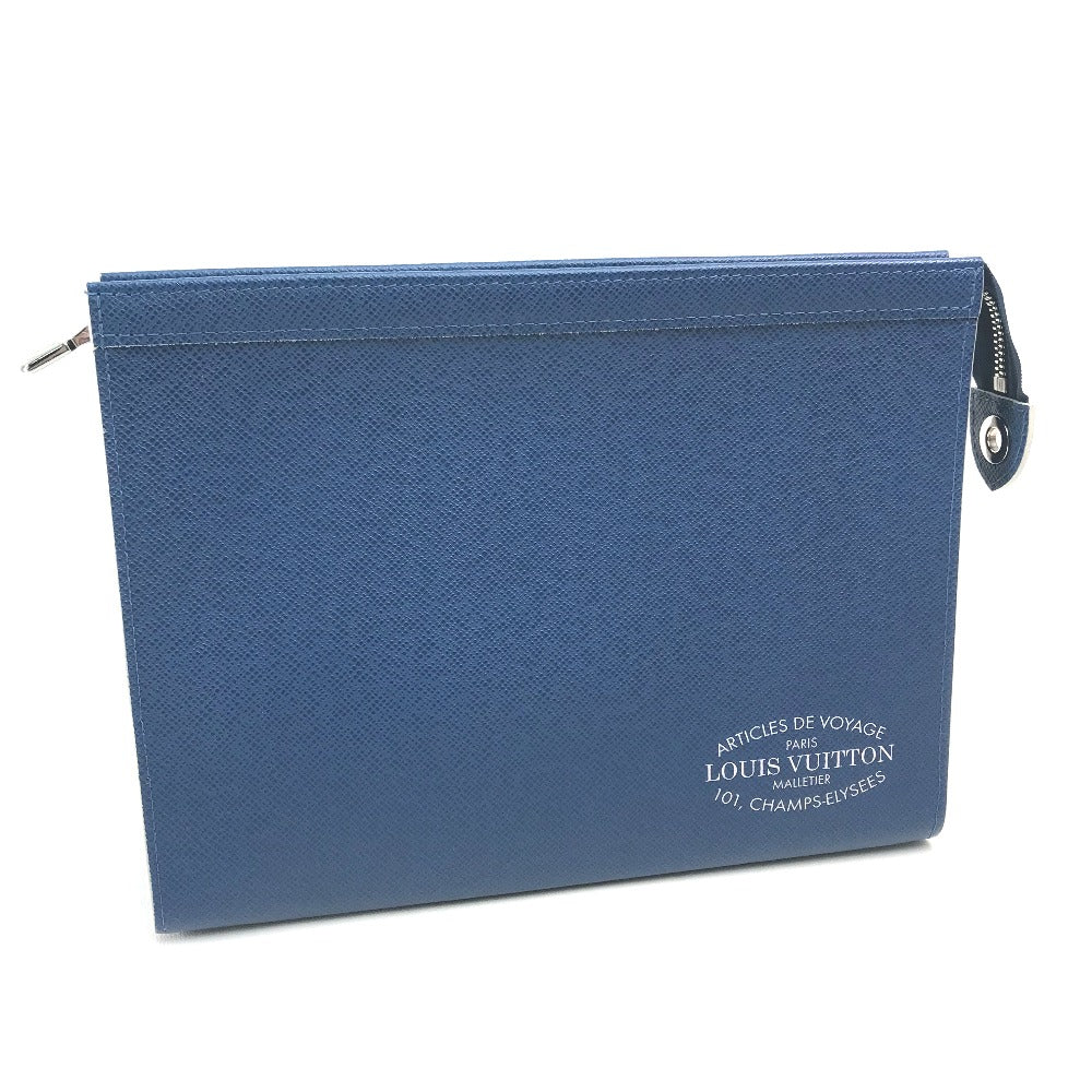 LOUIS VUITTON M30399 Taiga Pochette Voyage MM Clutch Bag Pouch Second Bag Taiga Leather Men's Cobalt Blue