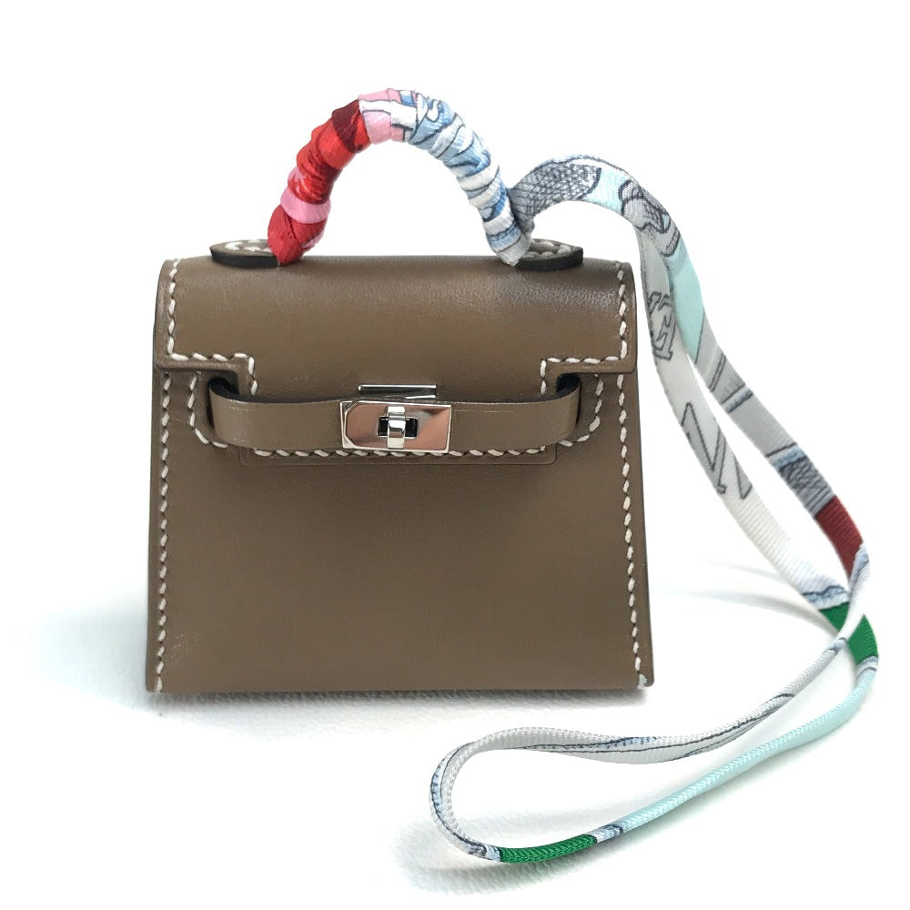 HERMES Kelly Twilly Bag Charm, Tadelakt, Women's, Etoupe, Brown