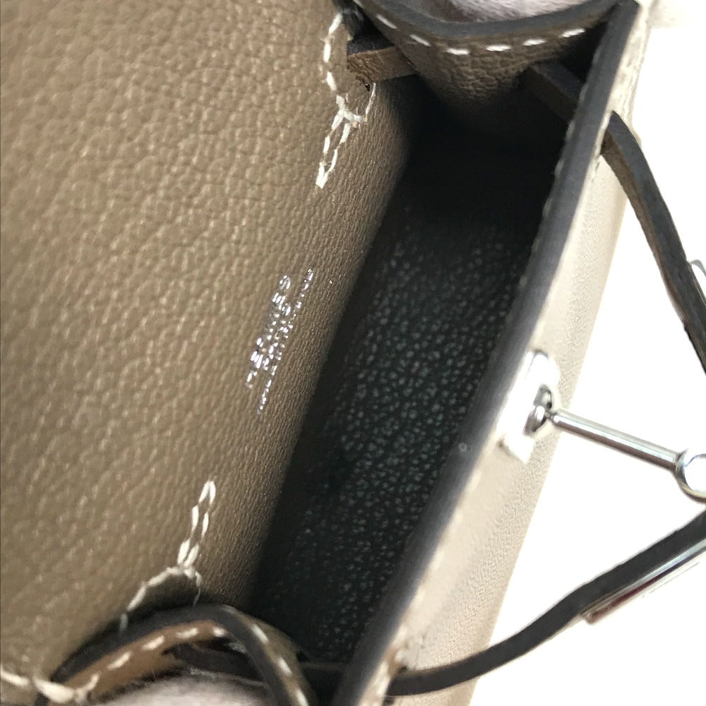 HERMES Kelly Twilly Bag Charm, Tadelakt, Women's, Etoupe, Brown