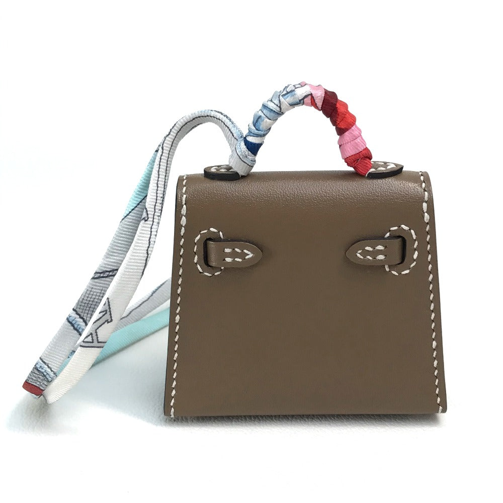 HERMES Kelly Twilly Bag Charm, Tadelakt, Women's, Etoupe, Brown