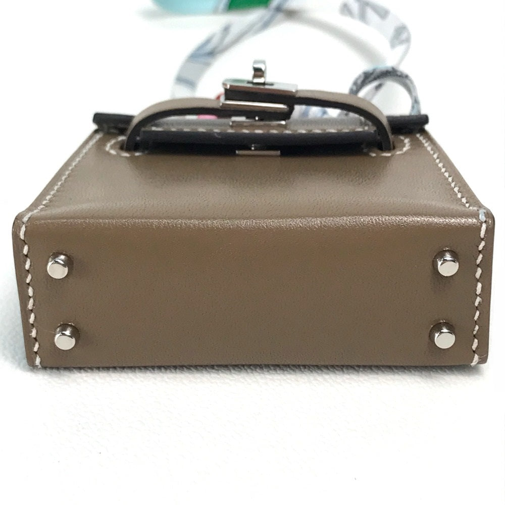 HERMES Kelly Twilly Bag Charm, Tadelakt, Women's, Etoupe, Brown