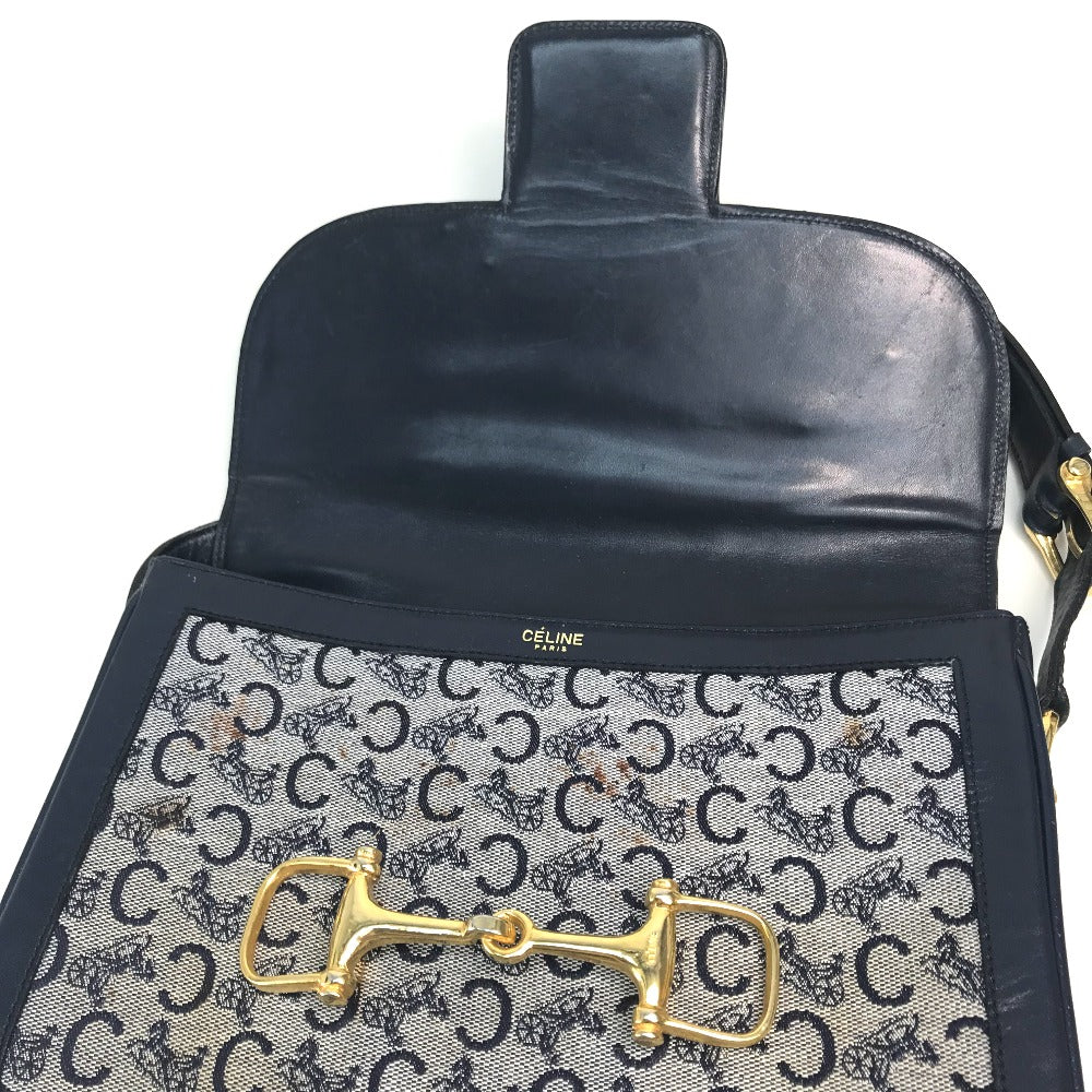 CELINE Old C Carriage Monogram Shoulder Bag, Canvas/Leather, Women's, Gray/Navy
