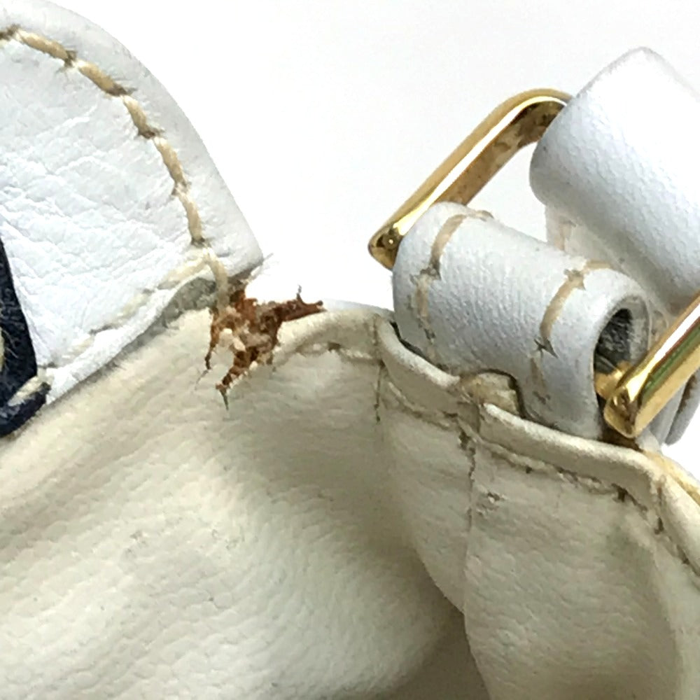 CELINE Logo Pochette Shoulder Bag in Leather, Women's, White with Gold Hardware