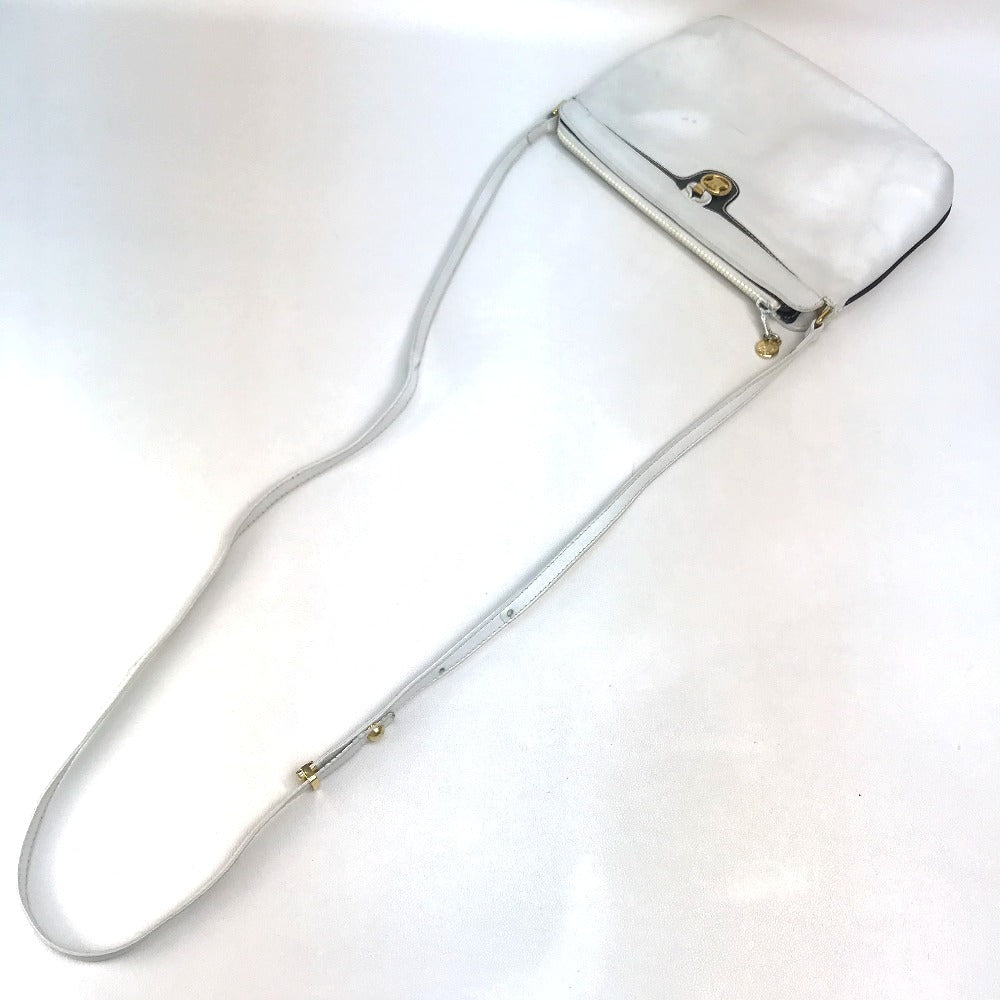 CELINE Logo Pochette Shoulder Bag in Leather, Women's, White with Gold Hardware
