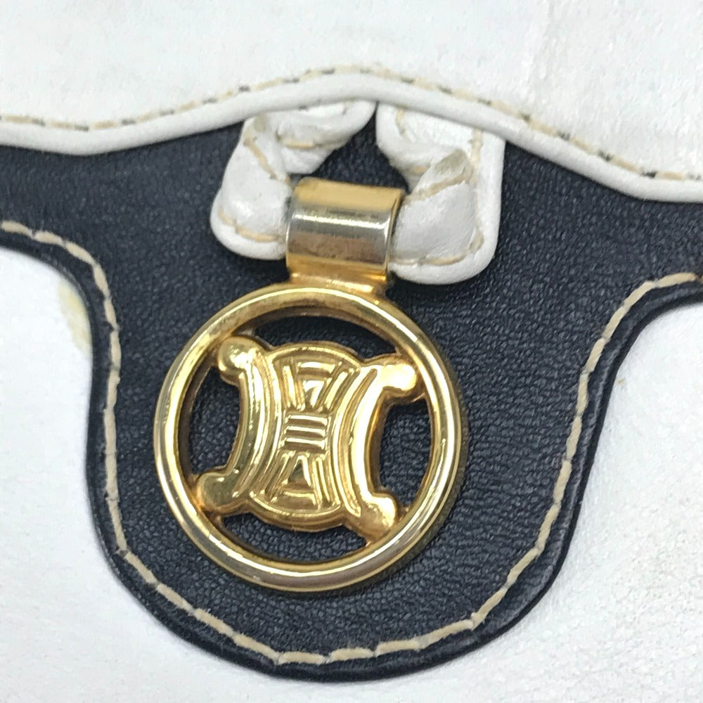 CELINE Logo Pochette Shoulder Bag in Leather, Women's, White with Gold Hardware