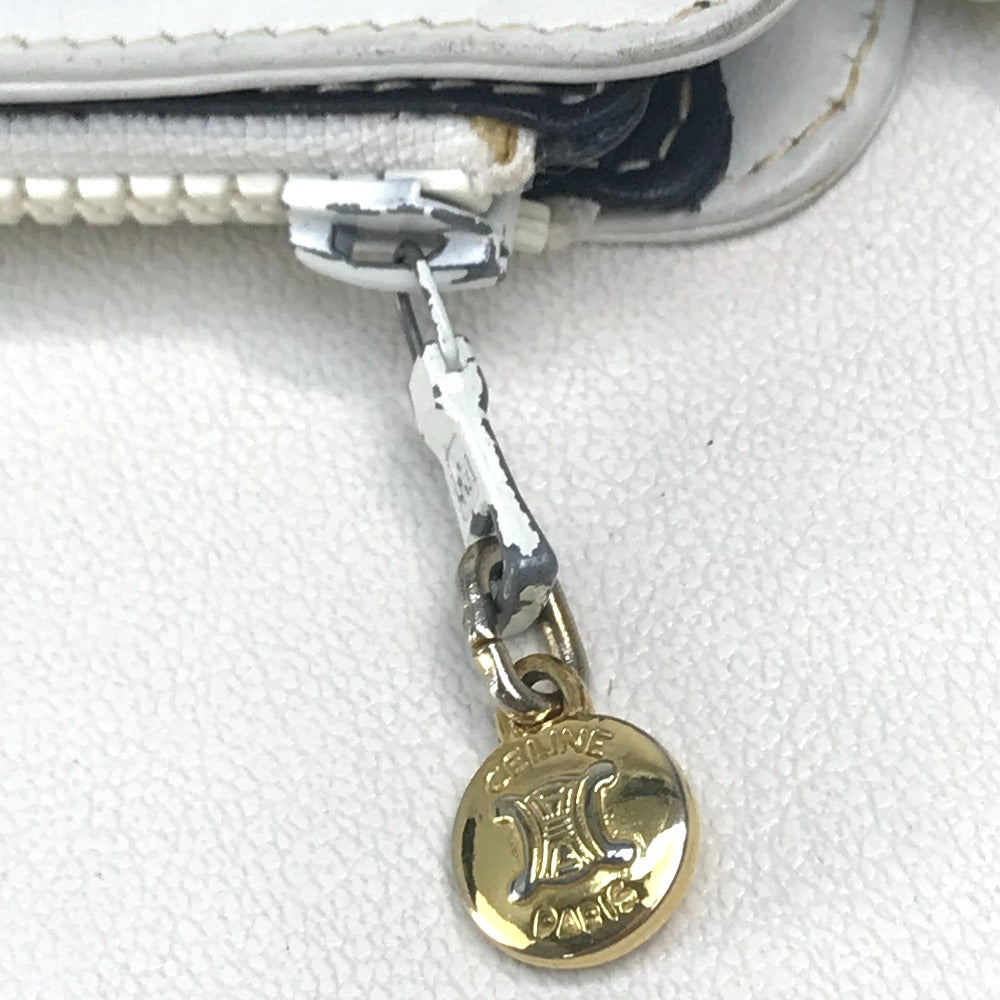 CELINE Logo Pochette Shoulder Bag in Leather, Women's, White with Gold Hardware