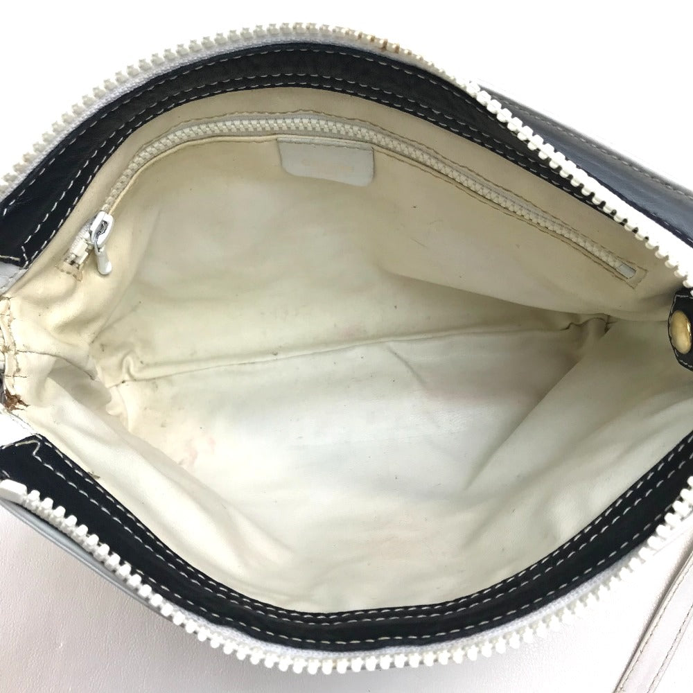 CELINE Logo Pochette Shoulder Bag in Leather, Women's, White with Gold Hardware