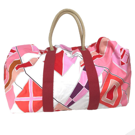 HERMES ビーチバッグ Cabas Drapeaux au vent カバン ロープハンドル トートバッグ コットン レディース ピンク×レッド系