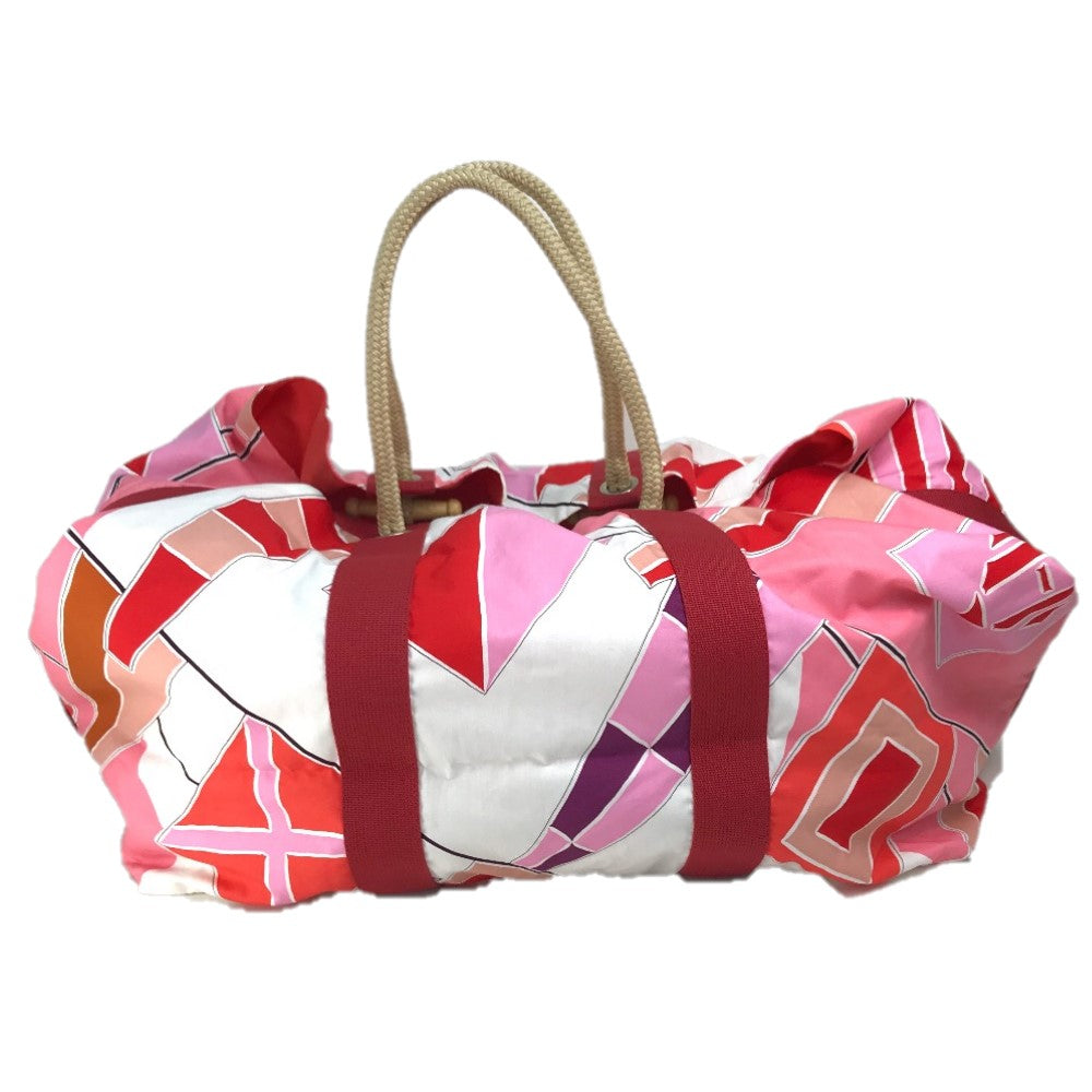 HERMES Cabas Drapeaux au Vent Beach Bag, Rope Handle Tote Bag, Cotton, Women's, Pink and Red