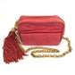 CHANEL CC Coco Mark Matelasse Quilted Fringe Tassel Canvas Shoulder Bag for Women, Red and Gold Hardware