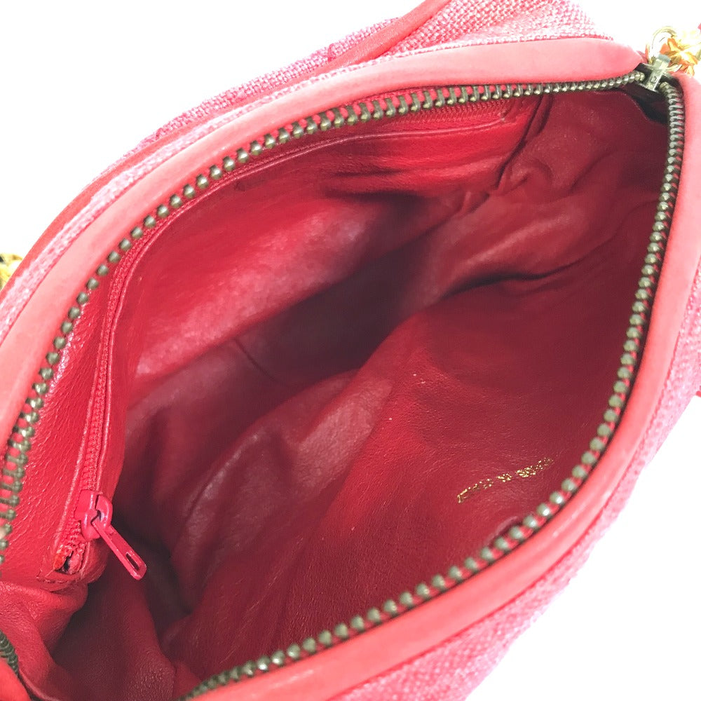 CHANEL CC Coco Mark Matelasse Quilted Fringe Tassel Canvas Shoulder Bag for Women, Red and Gold Hardware