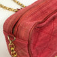 CHANEL CC Coco Mark Matelasse Quilted Fringe Tassel Canvas Shoulder Bag for Women, Red and Gold Hardware
