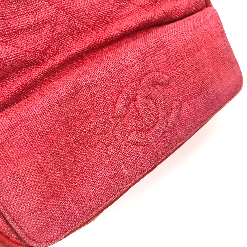 CHANEL CC Coco Mark Matelasse Quilted Fringe Tassel Canvas Shoulder Bag for Women, Red and Gold Hardware