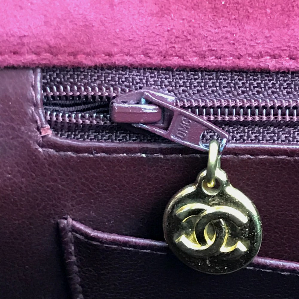 CHANEL CC Coco Mark Deka Matelasse 34 Double Chain Shoulder Bag Suede Women's Bordeaux