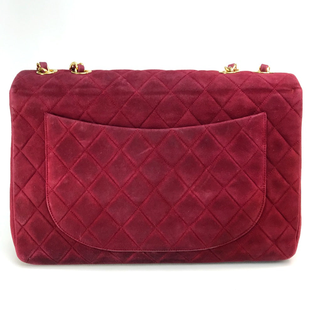 CHANEL CC Coco Mark Deka Matelasse 34 Double Chain Shoulder Bag Suede Women's Bordeaux