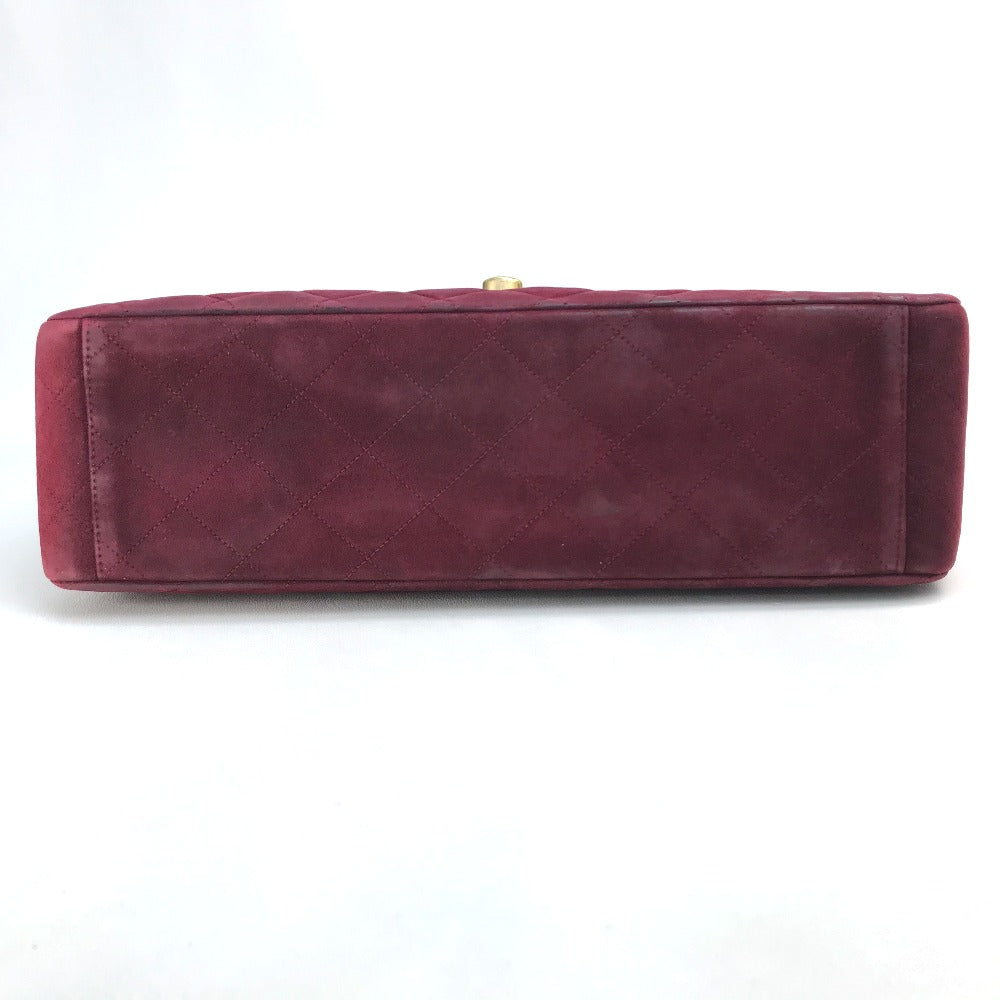 CHANEL CC Coco Mark Deka Matelasse 34 Double Chain Shoulder Bag Suede Women's Bordeaux