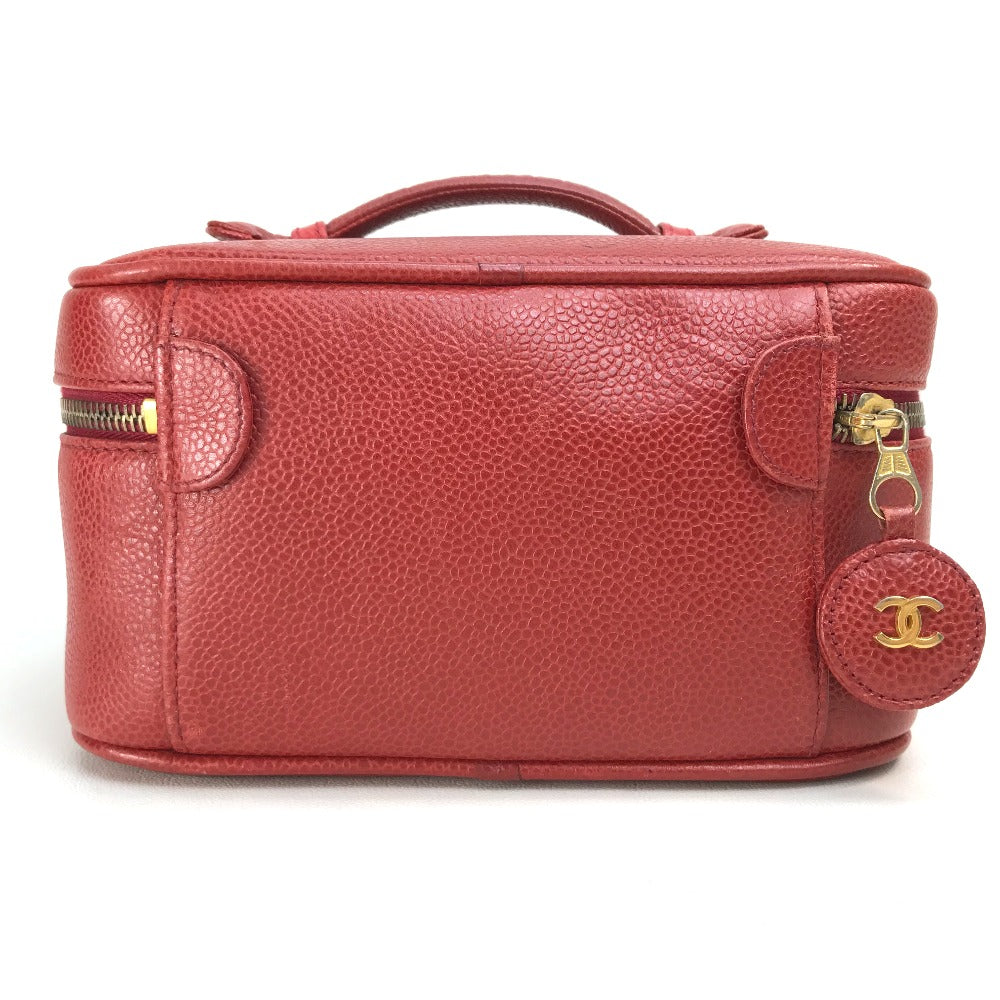 CHANEL CC Coco Mark Horizontal Cosmetic Pouch Handbag, Caviar Leather, Women's, Red and Gold Hardware