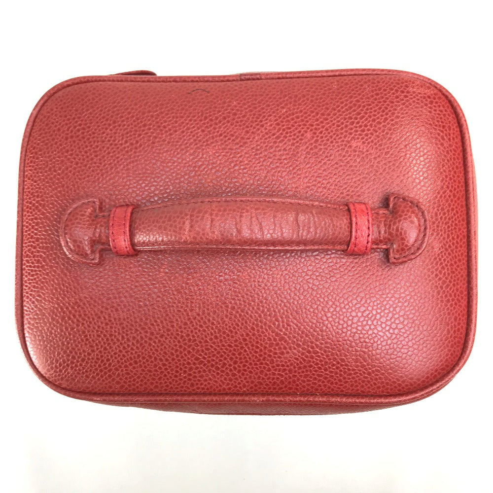 CHANEL CC Coco Mark Horizontal Cosmetic Pouch Handbag, Caviar Leather, Women's, Red and Gold Hardware