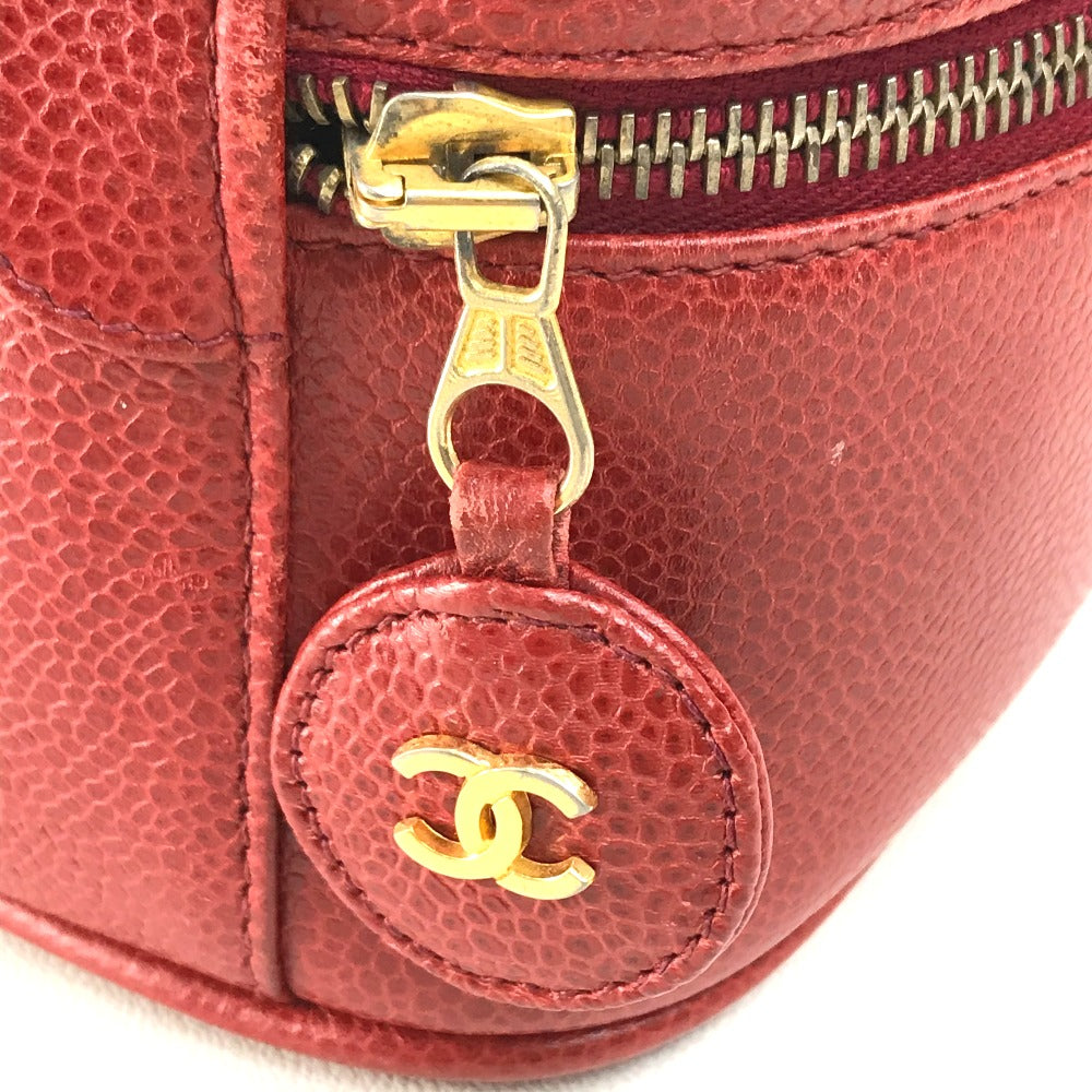 CHANEL CC Coco Mark Horizontal Cosmetic Pouch Handbag, Caviar Leather, Women's, Red and Gold Hardware