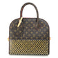 LOUIS VUITTON M41234 Monogram Studded Iconoclast Christian Louboutin Collaboration Handbag in Monogram Canvas/Pony Leather, Brown and Red