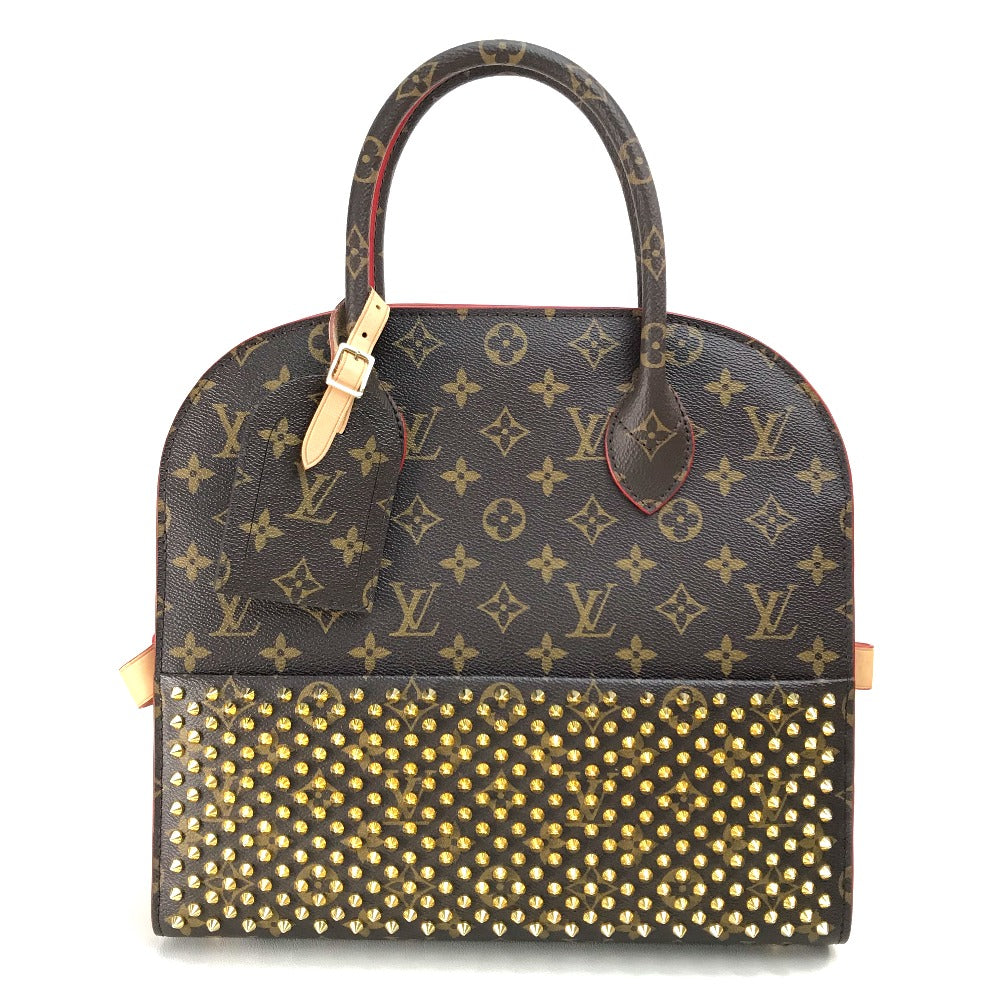 LOUIS VUITTON M41234 Monogram Studded Iconoclast Christian Louboutin Collaboration Handbag in Monogram Canvas/Pony Leather, Brown and Red