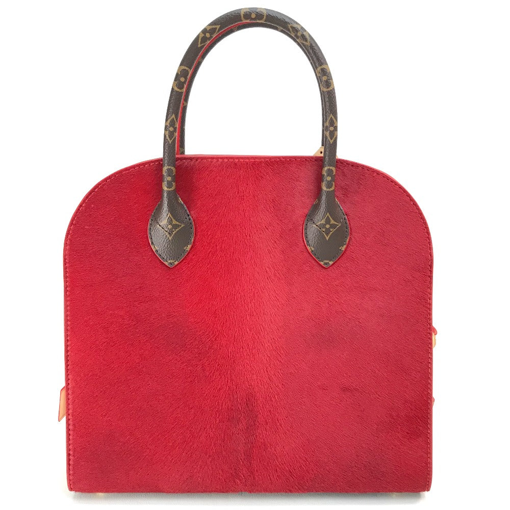 LOUIS VUITTON M41234 Monogram Studded Iconoclast Christian Louboutin Collaboration Handbag in Monogram Canvas/Pony Leather, Brown and Red