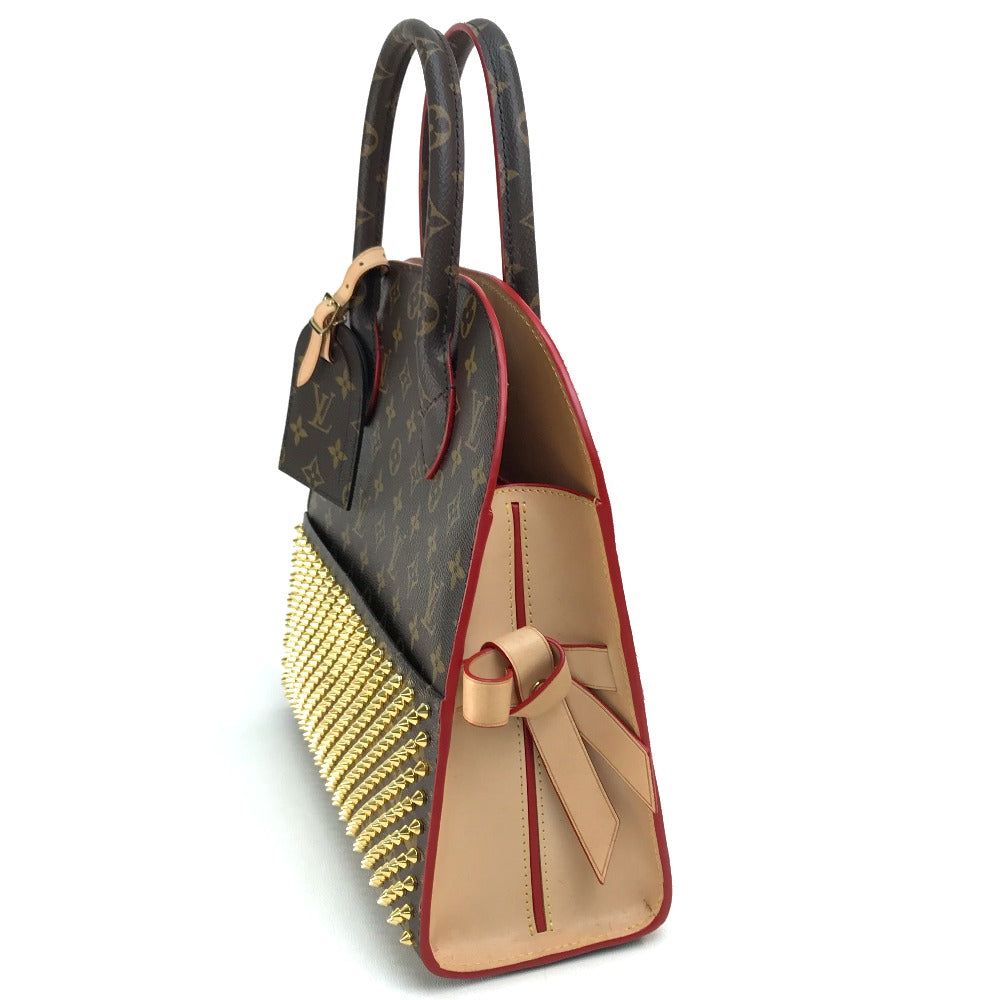 LOUIS VUITTON M41234 Monogram Studded Iconoclast Christian Louboutin Collaboration Handbag in Monogram Canvas/Pony Leather, Brown and Red