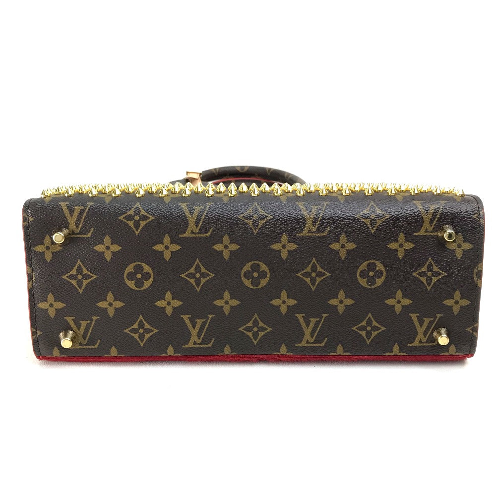 LOUIS VUITTON M41234 Monogram Studded Iconoclast Christian Louboutin Collaboration Handbag in Monogram Canvas/Pony Leather, Brown and Red