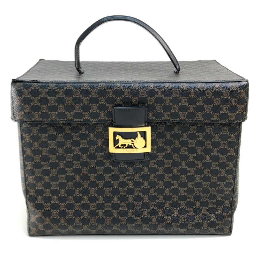 CELINE logo carriage hardware Macadam handbag, makeup box, vanity bag, PVC/leather, women's, dark brown