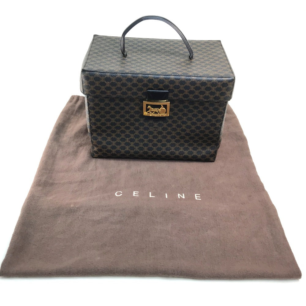CELINE logo carriage hardware Macadam handbag, makeup box, vanity bag, PVC/leather, women's, dark brown