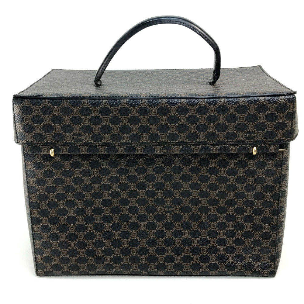 CELINE logo carriage hardware Macadam handbag, makeup box, vanity bag, PVC/leather, women's, dark brown