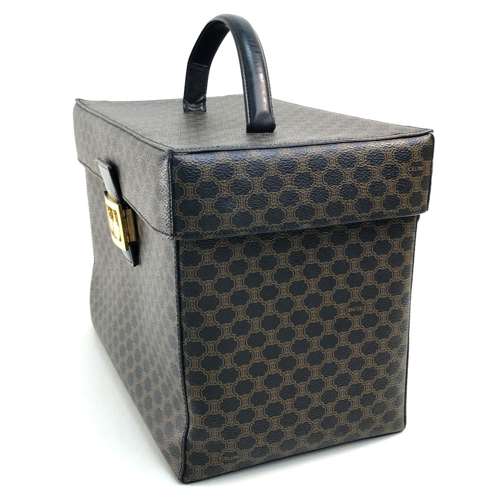 CELINE logo carriage hardware Macadam handbag, makeup box, vanity bag, PVC/leather, women's, dark brown