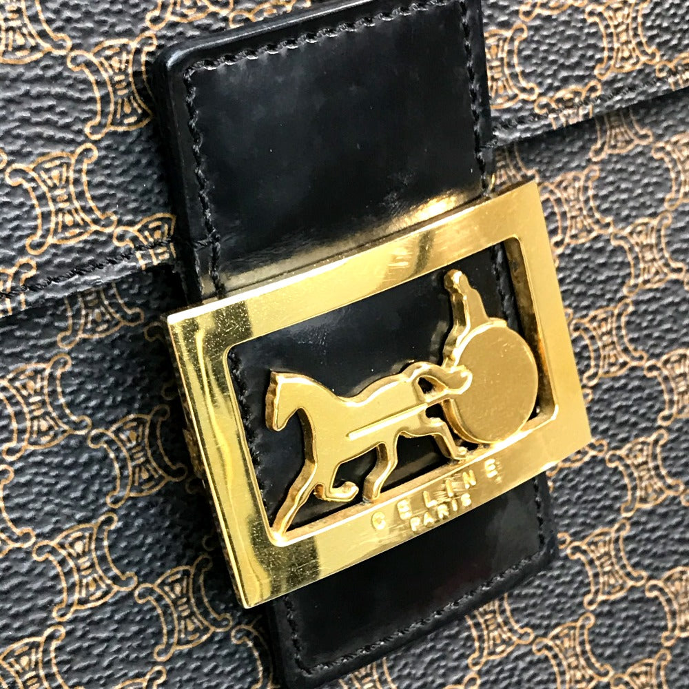 CELINE logo carriage hardware Macadam handbag, makeup box, vanity bag, PVC/leather, women's, dark brown