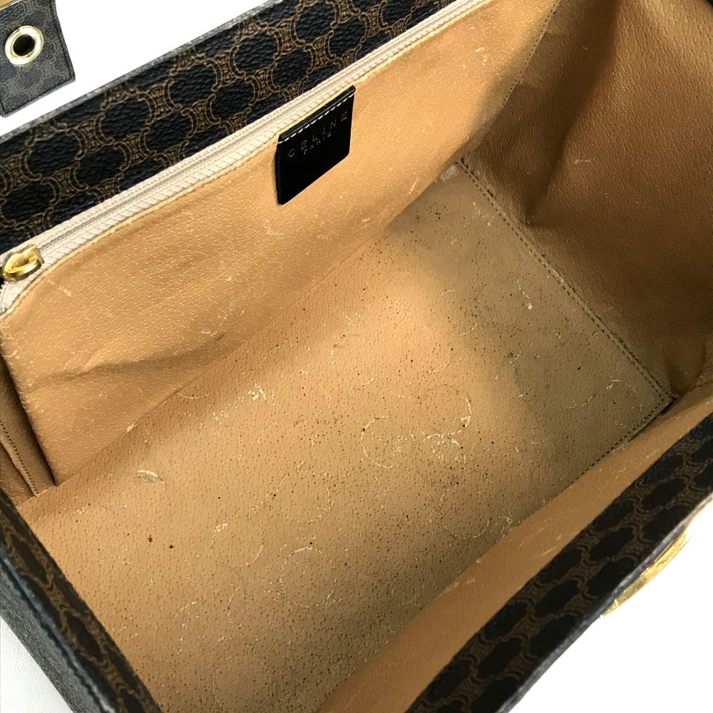 CELINE logo carriage hardware Macadam handbag, makeup box, vanity bag, PVC/leather, women's, dark brown