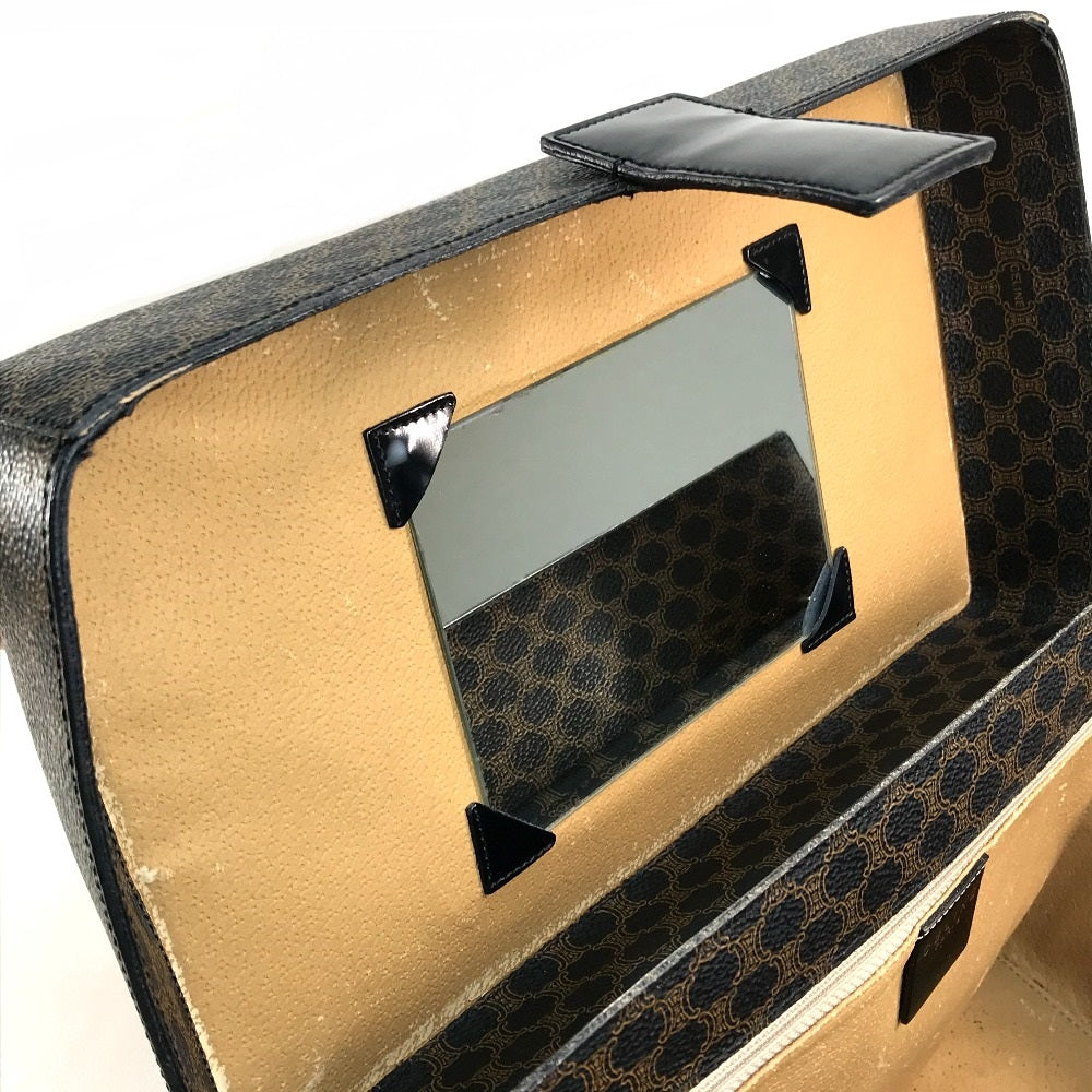 CELINE logo carriage hardware Macadam handbag, makeup box, vanity bag, PVC/leather, women's, dark brown