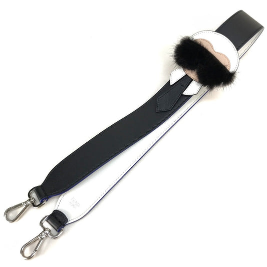 FENDI 8AV0775R7F0X93 ファー付き ストラップユー カーリト カール ラガーフェルド ショルダーストラップ レザー レディース ブラック×ホワイト×ブルー