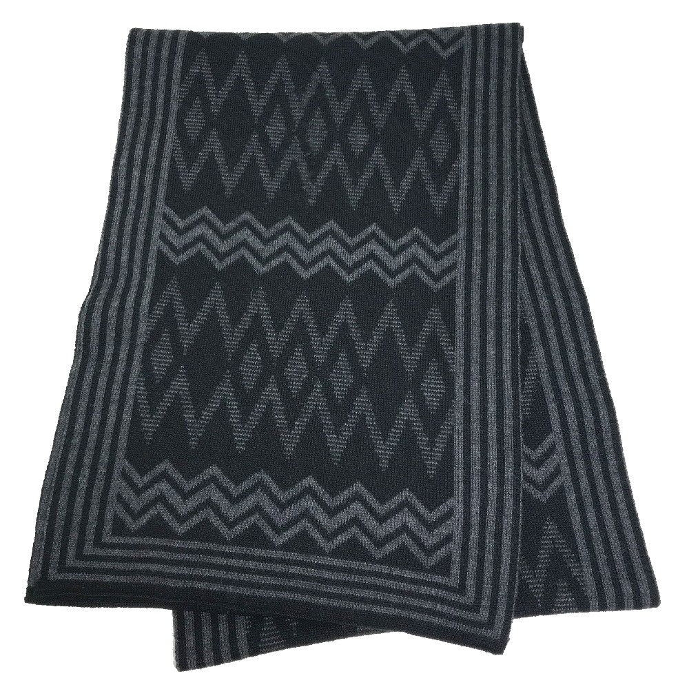 LOUIS VUITTON 401910 Chevron Stripe All-Over Logo Scarf Wool Men's Black/Gray