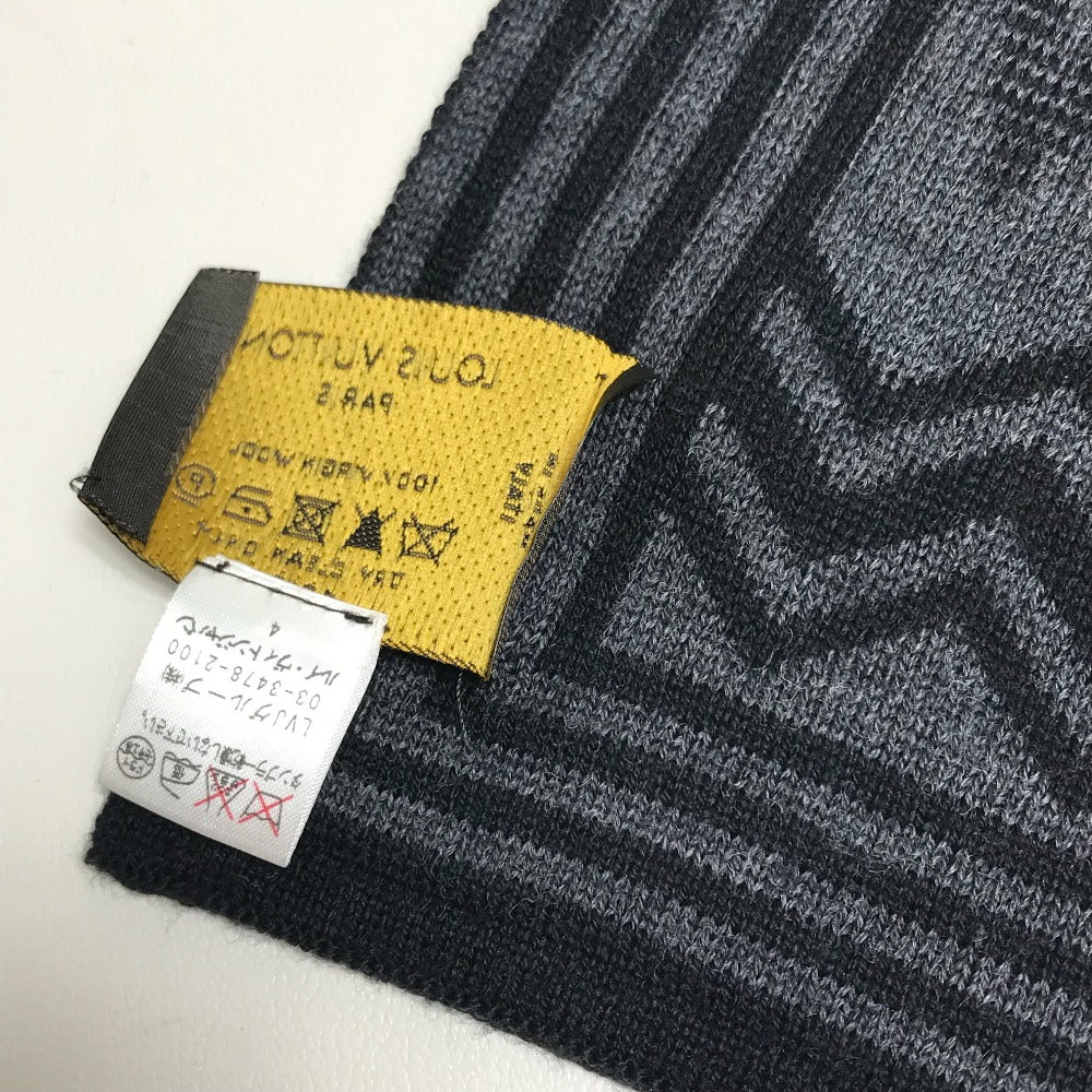 LOUIS VUITTON 401910 Chevron Stripe All-Over Logo Scarf Wool Men's Black/Gray