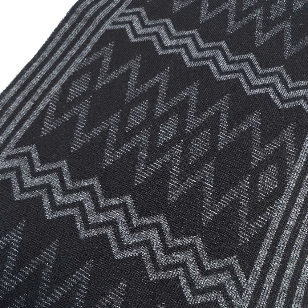 LOUIS VUITTON 401910 Chevron Stripe All-Over Logo Scarf Wool Men's Black/Gray