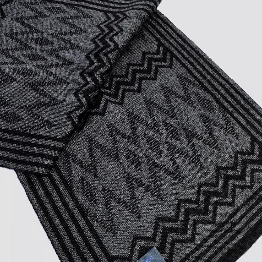 LOUIS VUITTON 401910 Chevron Stripe All-Over Logo Scarf Wool Men's Black/Gray