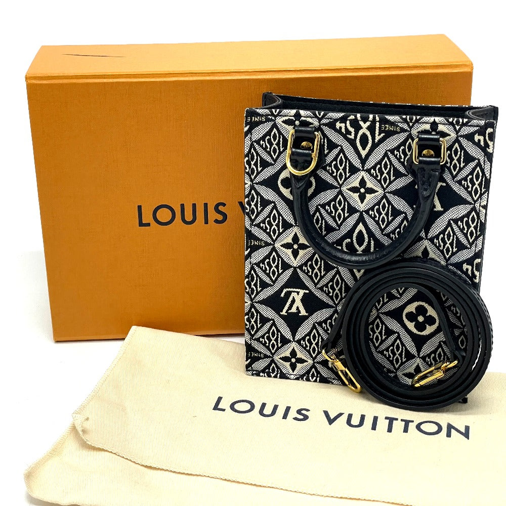 LOUIS VUITTON M80484 Monogram Jacquard Since 1854 Petite Sac Plat 2-Way Handbag, Jacquard, Women's, Black x Blue