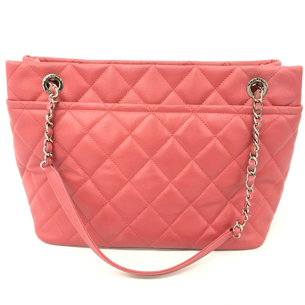 CHANEL A67921 CC Coco Mark Matelasse Chain Tote Bag in Caviar Leather, Pink
