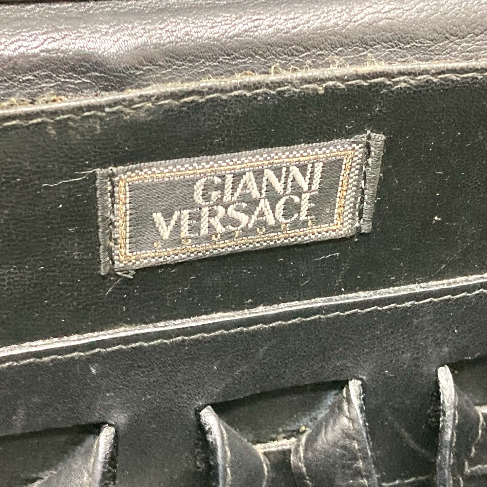 Gianni Versace メデューサ ギンガムチェック ヴィンテージ カバン ショルダーバッグ バニティバッグ レザー/キャンバス レディース ブラック×ホワイト