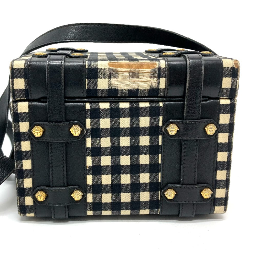 Gianni Versace メデューサ ギンガムチェック ヴィンテージ カバン ショルダーバッグ バニティバッグ レザー/キャンバス レディース ブラック×ホワイト