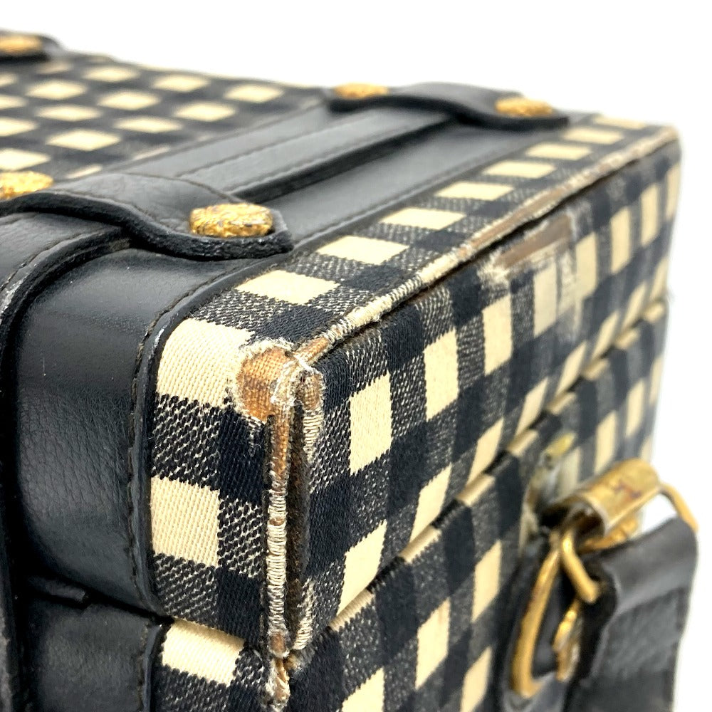 Gianni Versace メデューサ ギンガムチェック ヴィンテージ カバン ショルダーバッグ バニティバッグ レザー/キャンバス レディース ブラック×ホワイト