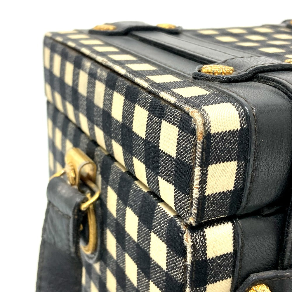 Gianni Versace メデューサ ギンガムチェック ヴィンテージ カバン ショルダーバッグ バニティバッグ レザー/キャンバス レディース ブラック×ホワイト