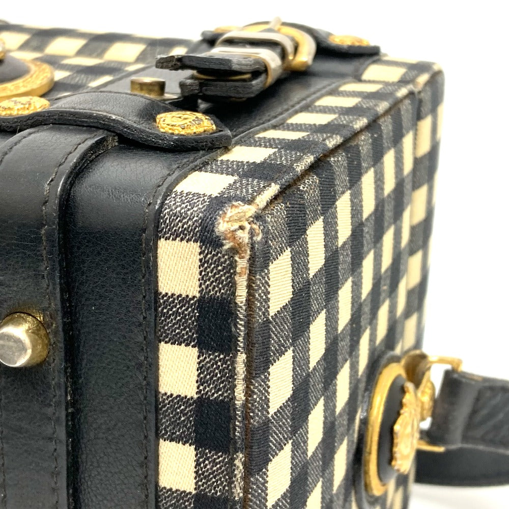 Gianni Versace メデューサ ギンガムチェック ヴィンテージ カバン ショルダーバッグ バニティバッグ レザー/キャンバス レディース ブラック×ホワイト