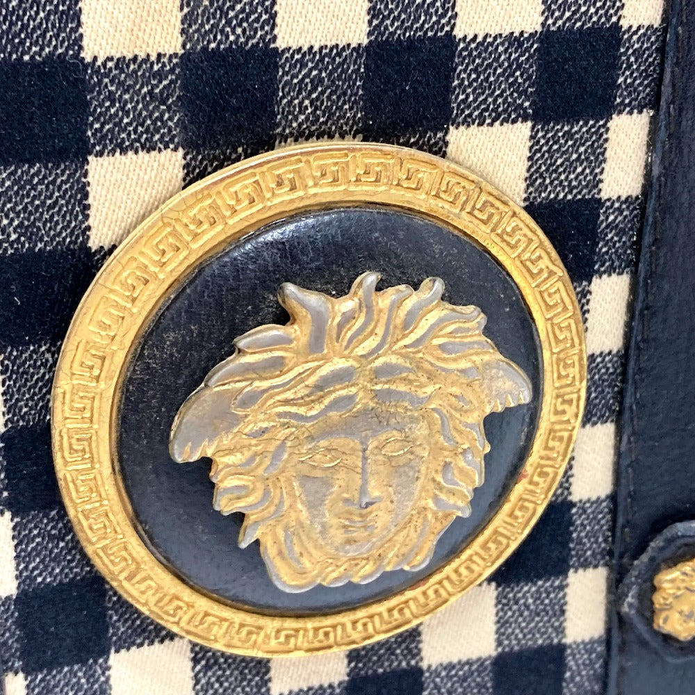 Gianni Versace メデューサ ギンガムチェック ヴィンテージ カバン ショルダーバッグ バニティバッグ レザー/キャンバス レディース ブラック×ホワイト
